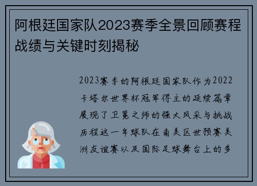 阿根廷国家队2023赛季全景回顾赛程战绩与关键时刻揭秘